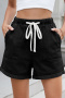 casual plus size non-stretch 7 colors solid color loose denim shorts_Black