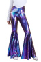 stylish plus size slight stretch holographic high waist flared pants_Purple