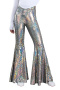 stylish plus size slight stretch holographic high waist flared pants_Purple_Gold_Silver