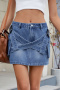 casual plus size non-stretch solid color slim fit mini cargo denim skirt_Dark Gray_Blue