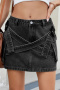 casual plus size non-stretch solid color slim fit mini cargo denim skirt_Dark Gray