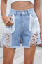 casual plus size non-stretch hole tassel-decor denim shorts_Black_Blue