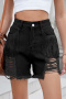 casual plus size non-stretch hole tassel-decor denim shorts_Black