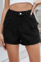 casual plus size non-stretch 7 colors solid color cargo denim shorts_Black