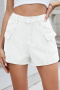 casual plus size non-stretch 7 colors solid color cargo denim shorts_Black_White