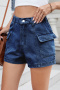 casual plus size non-stretch 7 colors solid color cargo denim shorts_Black_White_Dark Gray_Dark Green_Sky Blue_Dark Blue