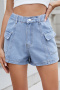casual plus size non-stretch 7 colors solid color cargo denim shorts_Black_White_Dark Gray_Dark Green_Sky Blue