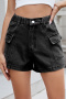 casual plus size non-stretch 7 colors solid color cargo denim shorts_Black_White_Dark Gray