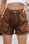 casual plus size non-stretch solid color large pockets cargo denim shorts_Dark Green_Beige_Brown