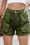casual plus size non-stretch solid color large pockets cargo denim shorts_Dark Green