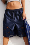 stylish non-stretch new satin lace splicing drawstring shorts_Black_Green_Dark Blue