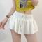 casual slight stretch solid color drawstring pleated skorts size run small_Black_White