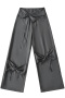 stylish non-stretch new 6-colors bow decor straight pants size run small_Black_Dark Gray