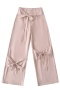 stylish non-stretch new 6-colors bow decor straight pants size run small_Black_Dark Gray_Light Pink