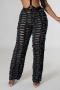 stylish grunge style plus size slight stretch high waist ripped straight jeans_Dark Gray