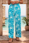 casual non-stretch 3 colors flower batch printing high-waist pants_Black_Blue