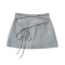 casual slight stretch 5 colors high-waist lace-up mini skirt(size run small)_Black_White_Gray