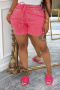 casual plus size slight stretch 5-colors tie-dye print comfort shorts_Black_Magenta