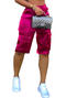 casual plus size slight stretch pure color pocket all-match cargo shorts_Black_Magenta