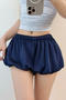 casual non-stretch satin solid color high-waist shorts(size run small)_Black_Pink_Green_Dark Blue