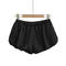 casual non-stretch satin solid color high-waist shorts(size run small)_Black