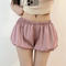 casual non-stretch satin solid color high-waist shorts(size run small)_Black_Pink