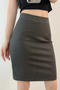 casual slight stretch high-waist slit mini skirt(size run small)_Black_Dark Gray