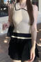 casual stretch ribbed knit solid color high-waist mini skirt(size run small)_Black