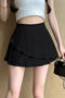 casual non-stretch solid color high-waist pleated mini skirt(size run small)_Black