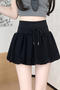 casual slight stretch high-waist drawstring mini skirt(size run small)_Black