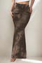 xs-l stylish retro slight stretch graphic printing maxi skirt_Green_Brown