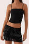 sexy non-stretch sequin embroidery decor high-waist mini skirt_Black