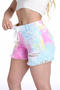 casual plus size slight stretch tie-dye printed hole drawstring denim shorts_Pink