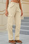 casual plus size non-stretch 4 colors solid color multi-pocket cargo jeans_Black_Dark Green_Sky Blue_Khaki