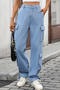 casual plus size non-stretch 6 colors drawstring multiple pockets cargo jeans_Black_Gray_Dark Green_Sky Blue