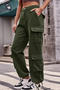 casual plus size non-stretch 6 colors drawstring multiple pockets cargo jeans_Black_Gray_Dark Green