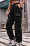 casual plus size non-stretch 6 colors drawstring multiple pockets cargo jeans_Black