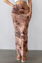 xs-l stylish slight stretch tie dye split side all-match maxi skirt_Green_Brown