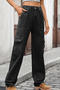 casual plus size non-stretch 3 colors large pockets straight cargo jeans_Black