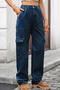casual plus size non-stretch 3 colors large pockets straight cargo jeans_Black_Sky Blue_Dark Blue