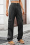 casual plus size non-stretch 8 colors large pockets straight cargo jeans_Black_Gray_Dark Gray