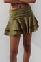 casual non-stretch solid color shirring high-waist mini skirt(size run small)_Black_Dark Green