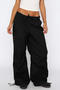 casual plus size non-stretch solid low waist multi-pocket straight cargo pants_Black