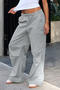 casual plus size non-stretch solid low waist multi-pocket straight cargo pants_Black_Gray