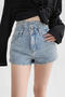 casual slight stretch denim high-waist shorts(size run small)_Black_Sky Blue