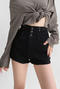 casual slight stretch denim high-waist shorts(size run small)_Black