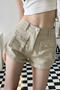 casual slight stretch solid color high-waist pocket shorts(size run small)_Black_Khaki