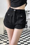 casual slight stretch solid color high-waist pocket shorts(size run small)_Black