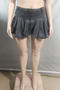 stylish plus size slight stretch high waist ruffled mini denim skirt_Gray