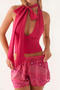 stylish non-stretch 5-colors sequins beads flower decor shorts_Pink_Red_Magenta